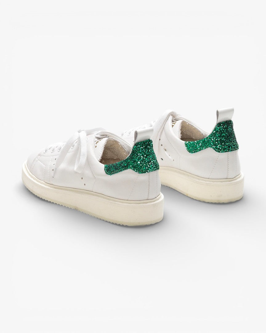 Golden Goose Starter Sneakers G30WS631 Natural Calf Leather Glitter Heel