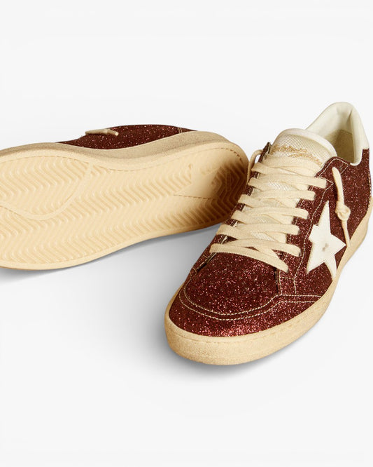 Golden Goose Ball Star Burgundy Glitter Sneakers White Star