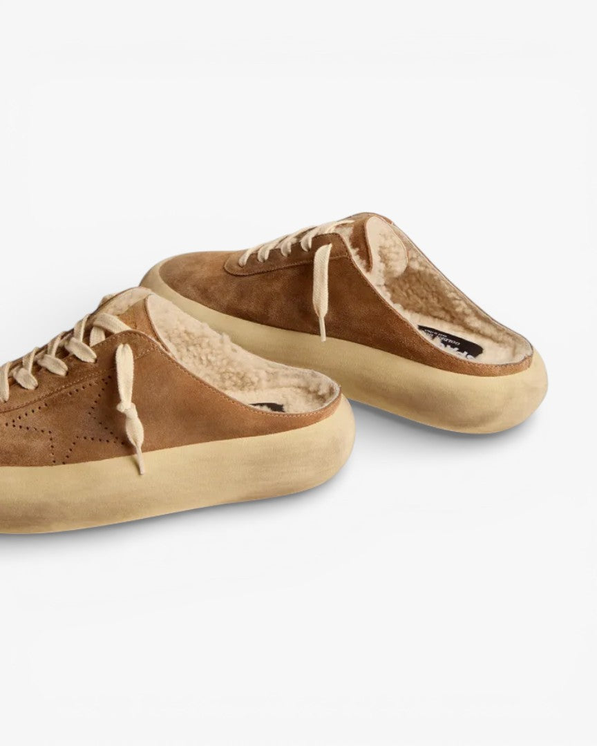 Golden Goose Space Star Tobacco Suede Shearling Sneakers