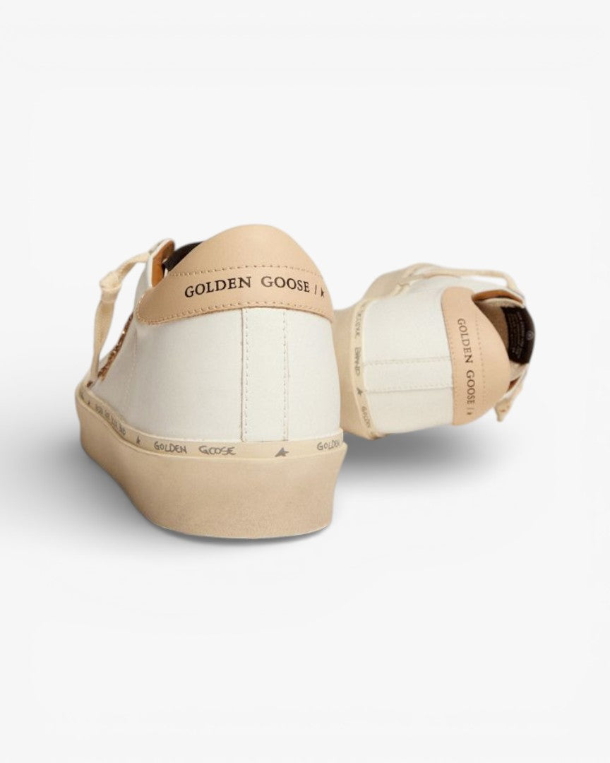 Golden Goose Hi-Star Sneakers Gold Glitter Star Beige Leather Heel Tab