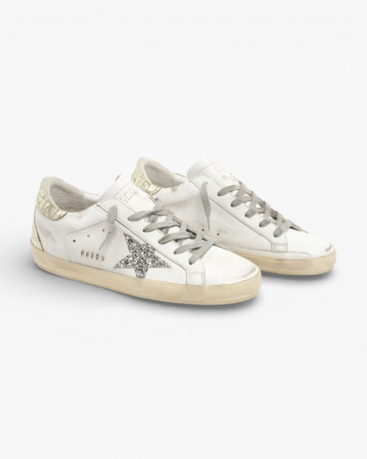 Golden Goose Super-Star Sneakers with Silver Glitter Star