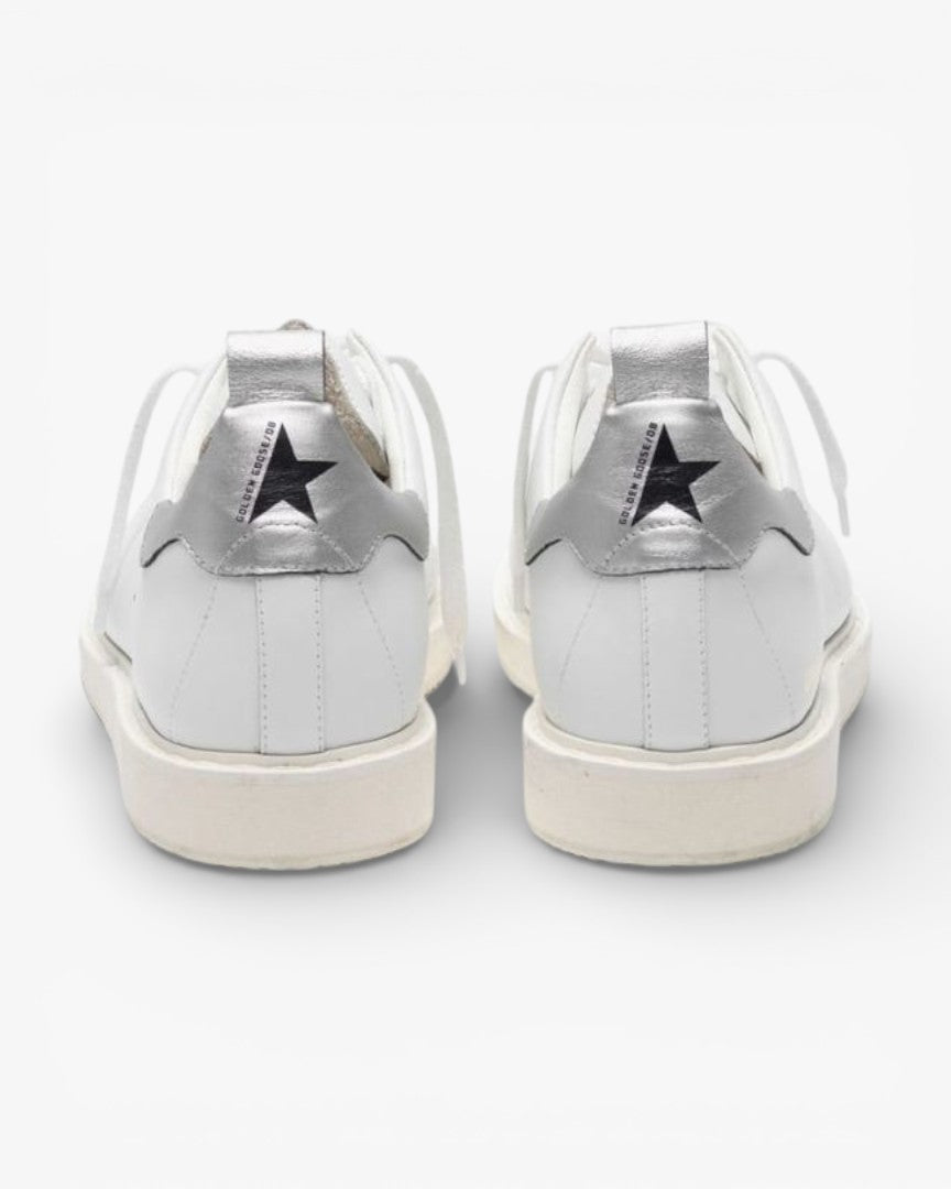 Golden Goose White Leather Stardan Sneakers with Metallic Silver Heel Tab