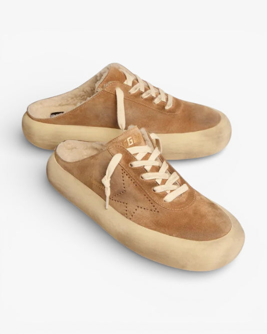 Golden Goose Space Star Tobacco Suede Shearling Sneakers