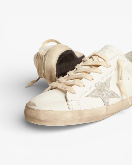 Golden Goose Super‑Star Sneakers Snake‑Print Silver Star Gold Glitter Heel