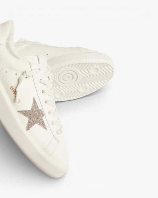 Golden Goose Purestar White Leather Sneakers Crystal Silver Star