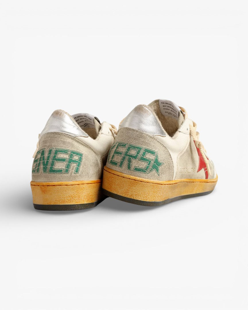 Golden Goose Ball Star Gray Suede Sneakers Red Star Silver Tab