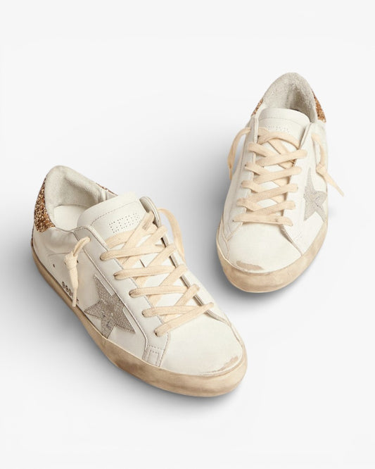 Golden Goose Super‑Star Sneakers Snake‑Print Star Gold Glitter Heel