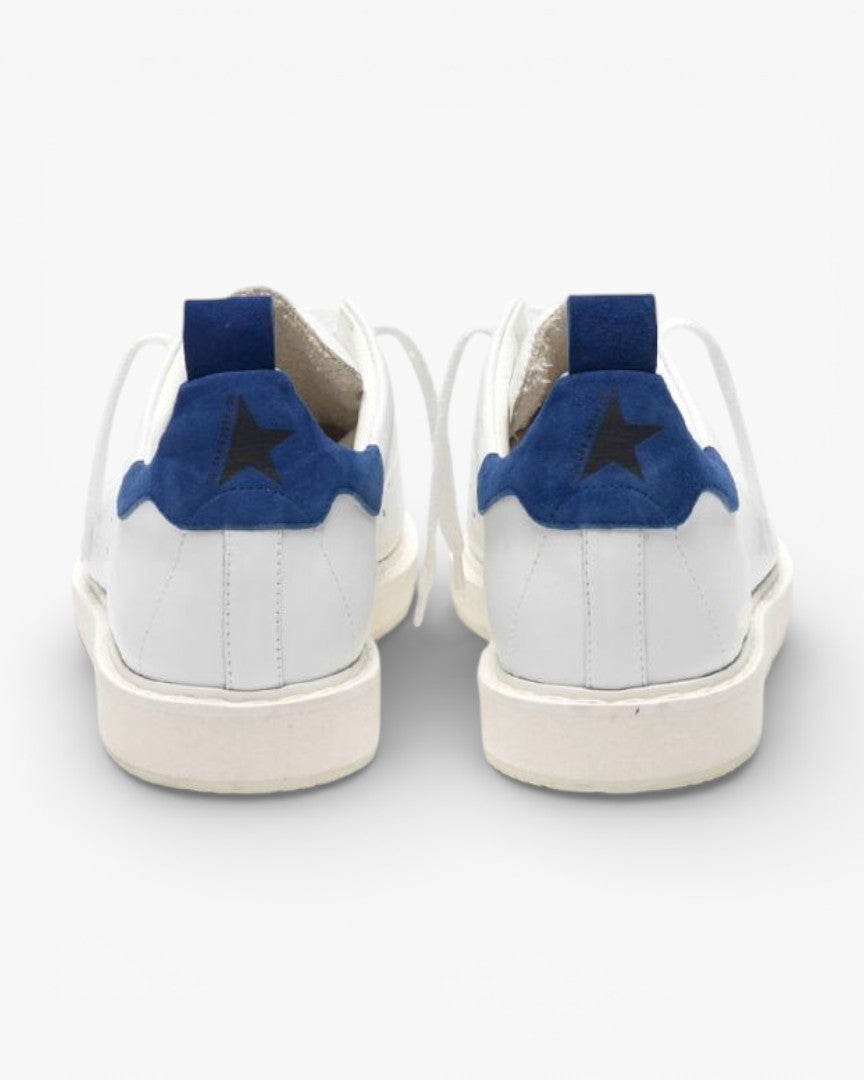 Golden Goose White Leather Stardan Sneakers with Blue Suede Heel Tab