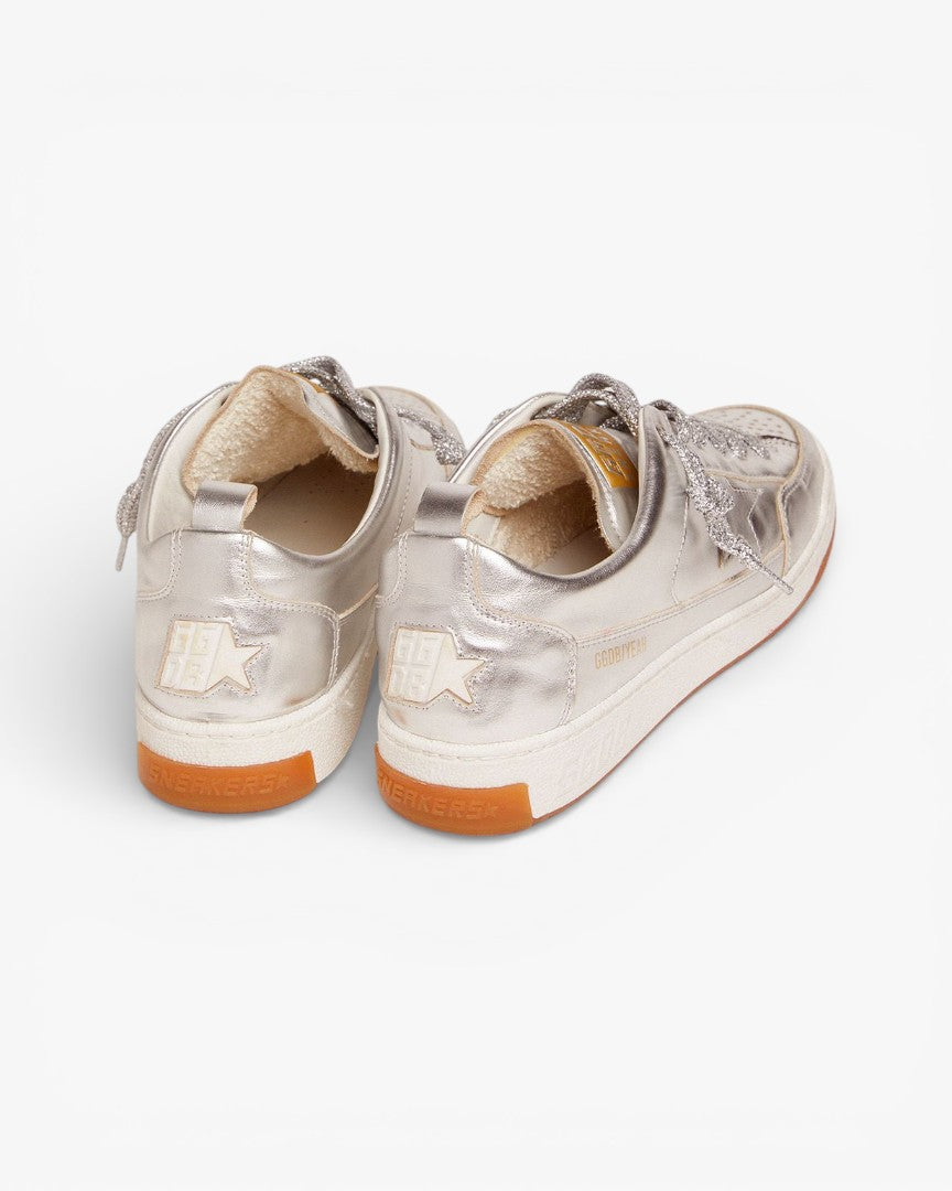 Golden Goose Yeah Silver Laminated Leather Sneakers