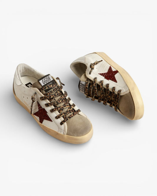 Golden Goose Super‑Star Sneakers Burgundy Glitter Star Silver Heel