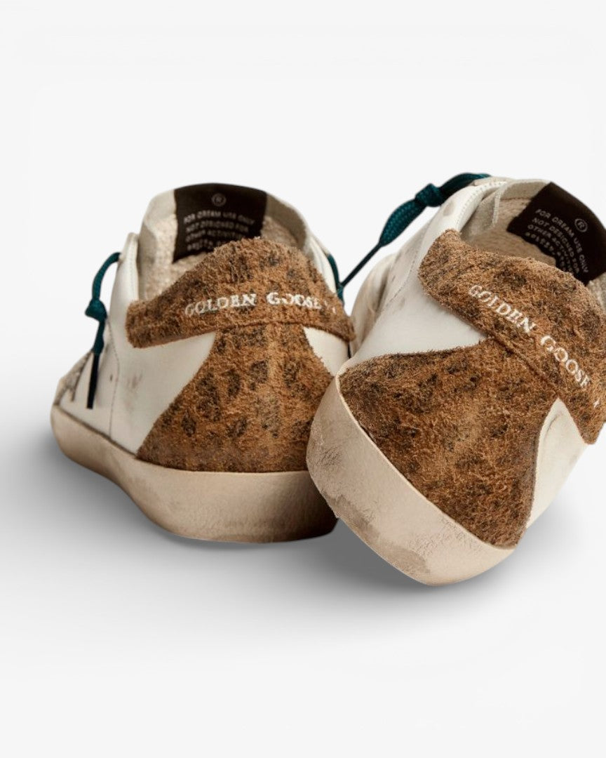 Golden Goose Super‑Star Sneakers Silver Glitter Star Leopard Suede Heel