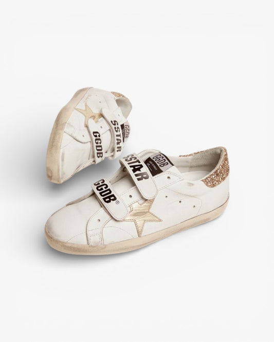 Golden Goose Old School Sneakers with Gold Star and Glitter Heel Tab