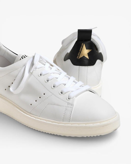 Golden Goose White and Black Starter Sneakers in Bovine Leather
