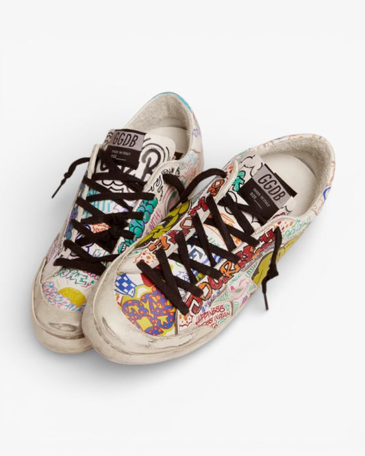 Golden Goose Super‑Star Sneakers White Leather Multicolored Graffiti