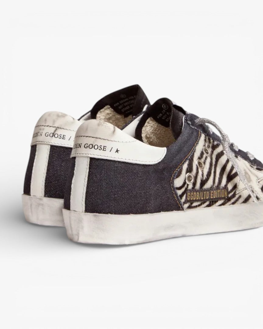Golden Goose LAB Limited Edition Super‑Star Denim Zebra Pony Skin Suede