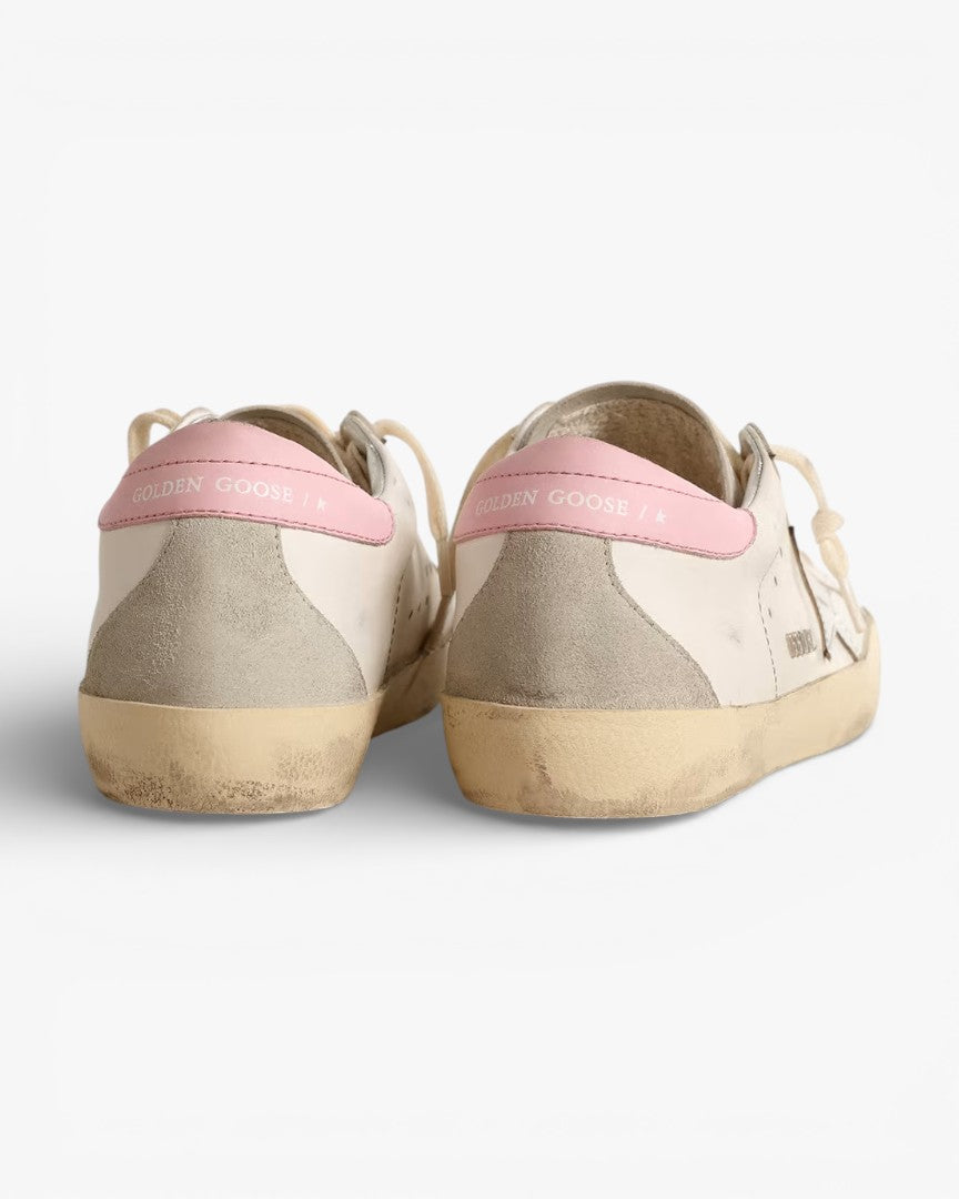 Golden Goose Women’s Super-Star Silver Leather Star Pink Heel Tab