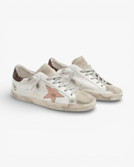 Golden Goose Super-Star Sneakers with Brown Glitter Heel Tab