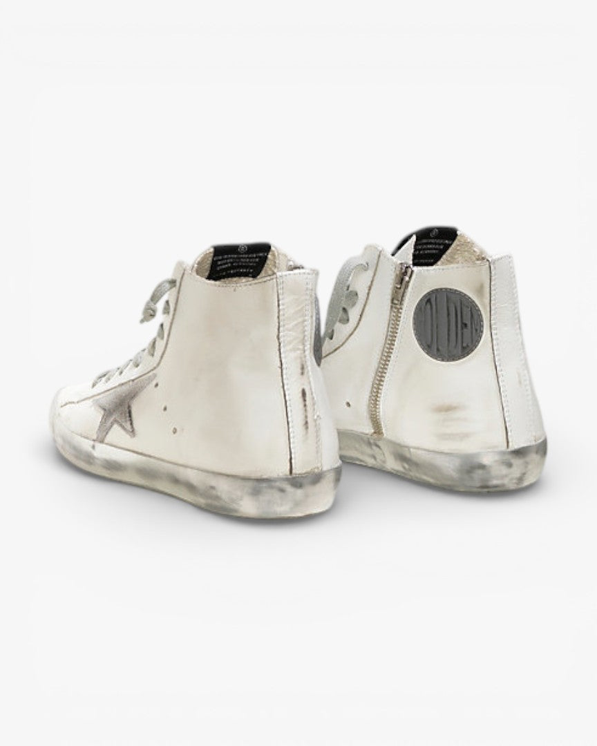 Golden Goose FRANCY Sneakers Pelle Stella Camoscio Sparkle White Silver