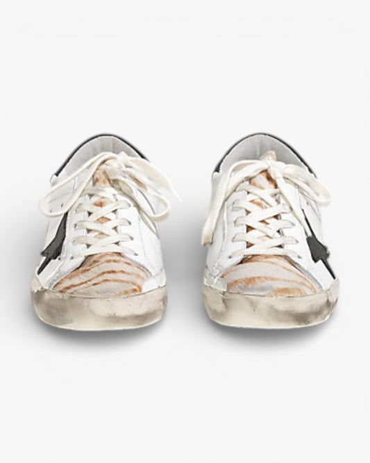 Golden Goose Super‑Star Sneakers Destroyed Zebra Print