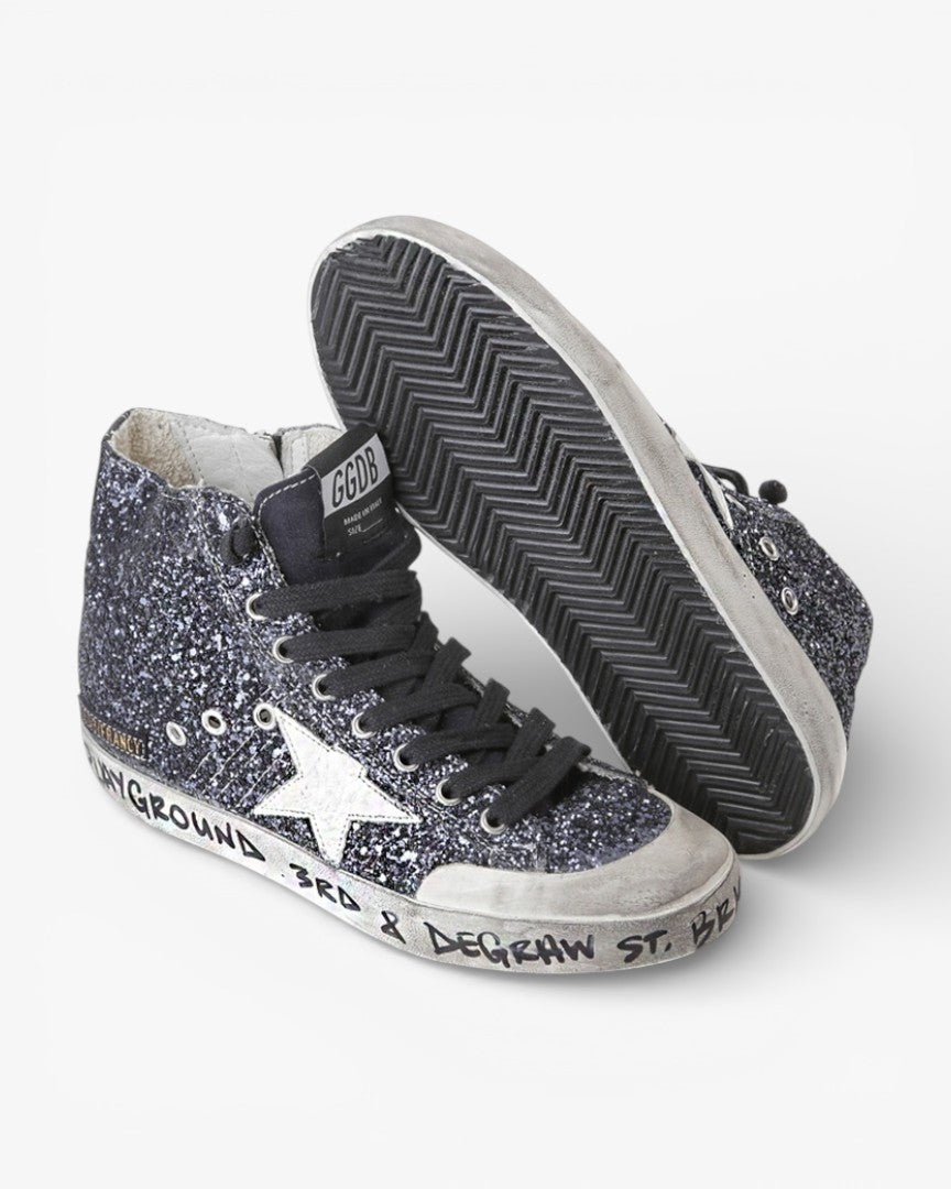 Golden Goose FRANCY Sneakers Fabric Embroidered Glitter Leather Star Space Glitter