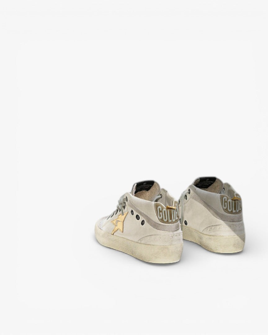 Golden Goose MID STAR Sneakers Cotton Canvas Leather Star White Military Gold