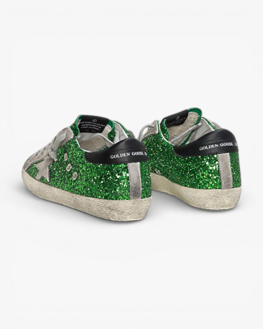 Golden Goose Super-Star Sneakers with Emerald Green Suede Star