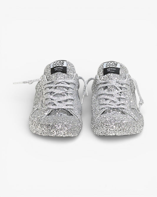 Golden Goose Super‑Star Sneakers Silver Glitter Leather Star
