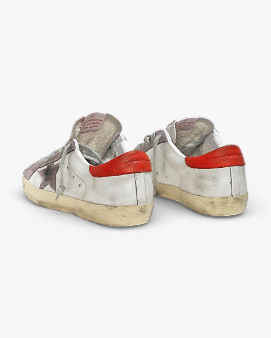 Golden Goose Super Star Leather Sneakers Suede Star White Red Violet