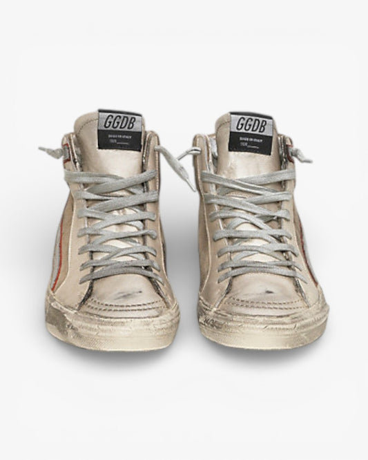 Golden Goose SLIDE Sneakers Cotton Canvas Leather Star Silver Beige Suede