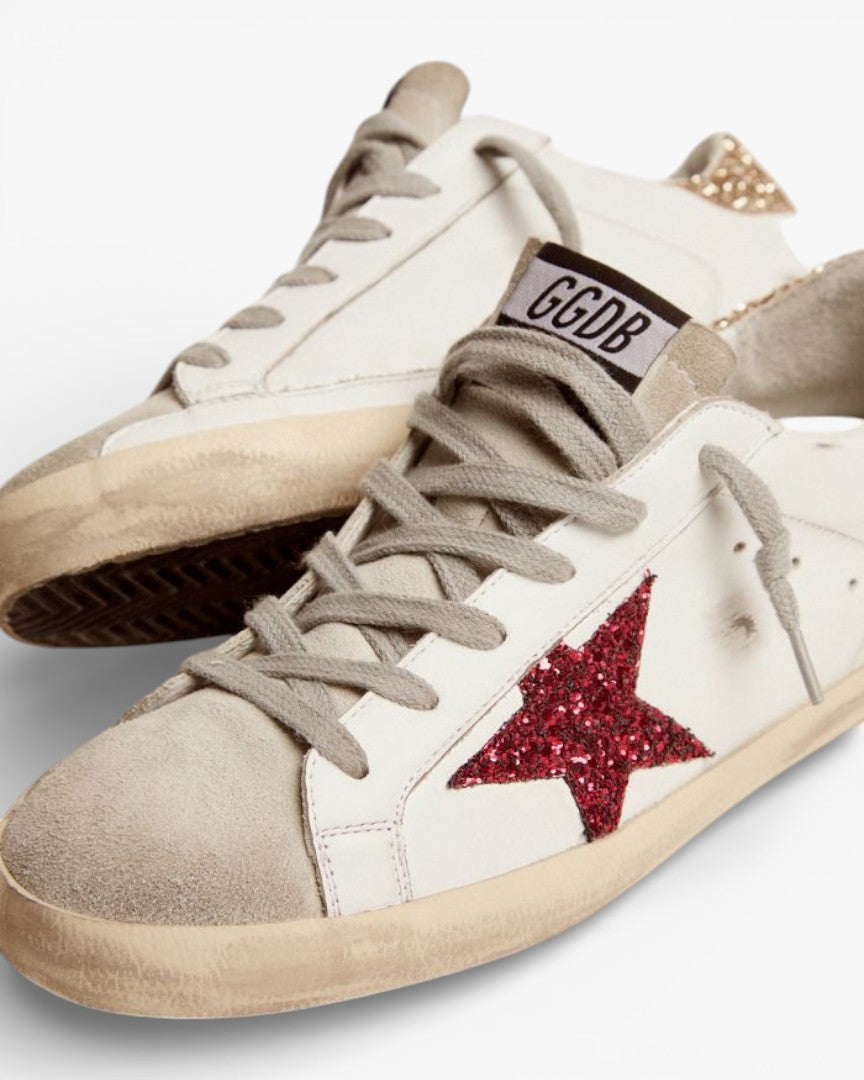 Golden Goose Super-Star Sneakers with Colored Glitter Star