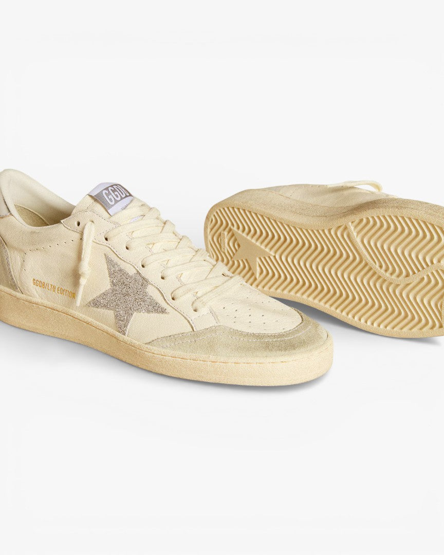 Golden Goose Superstar Cream Leather Sneakers with Glitter Silver Star