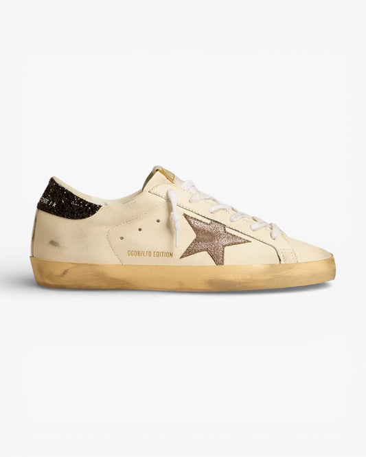 Golden Goose Super-Star LTD Laminated Leather Star Black Glitter Heel Tab
