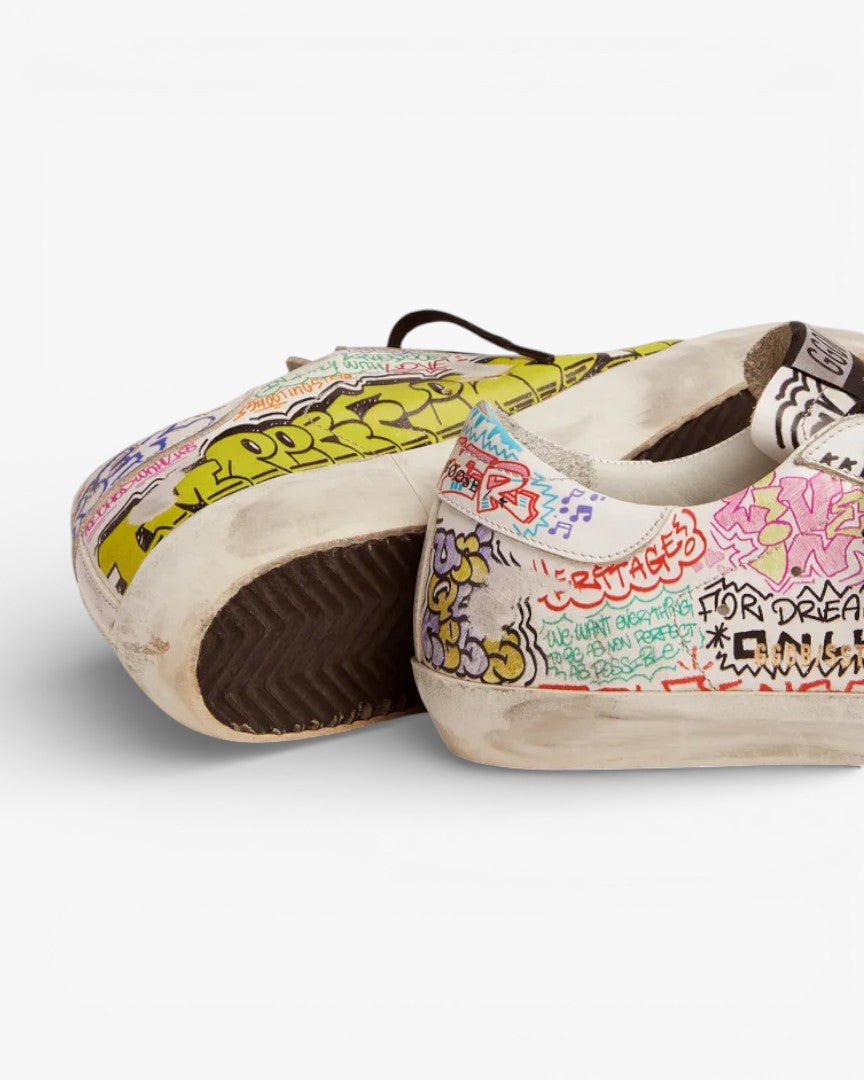Golden Goose Super‑Star Sneakers White Leather Multicolored Graffiti