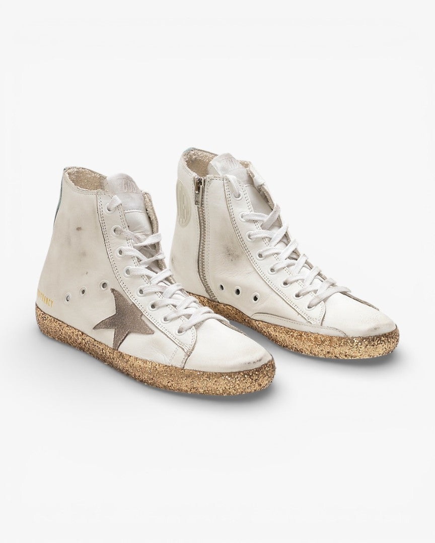 Golden Goose FRANCY Sneakers White Calf Leather Suede Star Contrasting Heel Tab