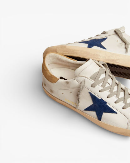 Golden Goose Super-Star Sneakers with Sand Suede Heel Tab and Blue Suede Star