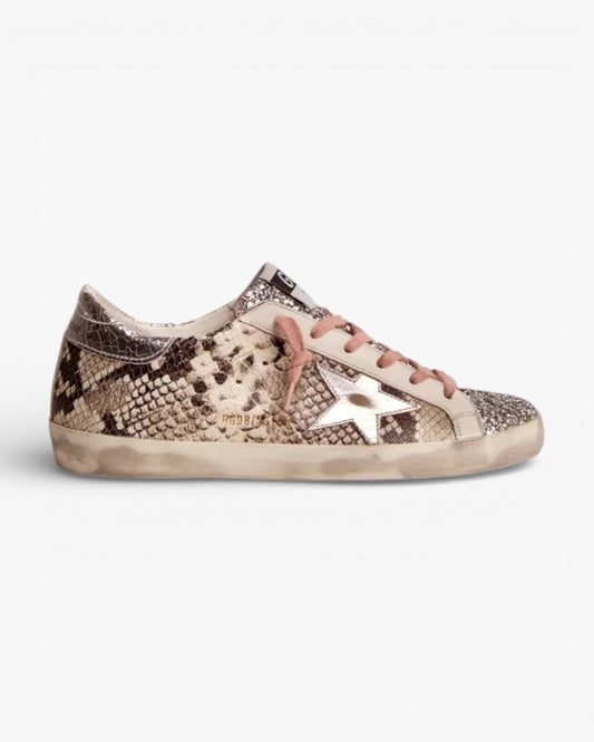 Golden Goose Super-Star LTD Sneakers with Snake Print and Glitter