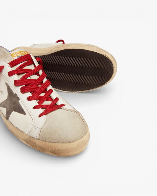 Golden Goose Super-Star Sneakers with Blue Heel Tab and Red Laces
