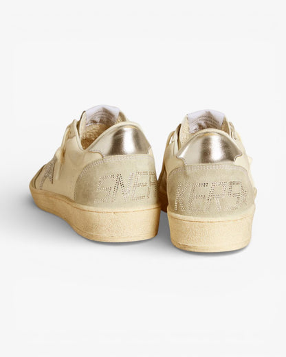 Golden Goose Superstar Cream Leather Sneakers with Glitter Silver Star