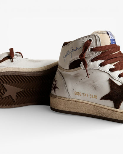 Golden Goose Sky Star White Brown High Top Sneakers
