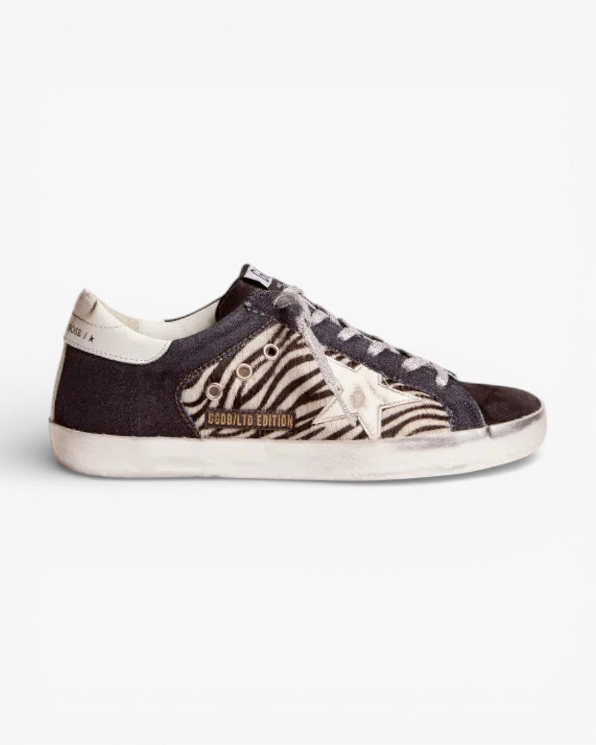 Golden Goose LAB Limited Edition Super‑Star Denim Zebra Pony Skin Suede