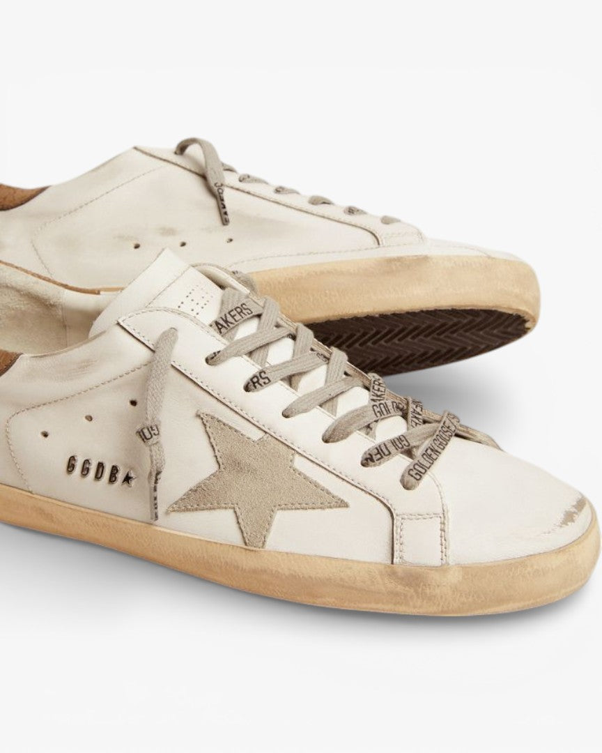 Golden Goose Super-Star Sneakers with Khaki Crackled Leather Heel Tab