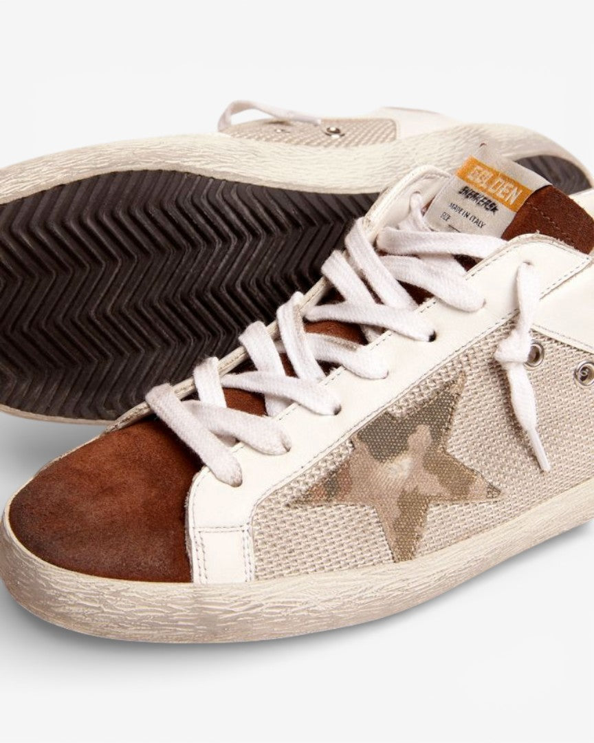 Golden Goose Super-Star White Sneakers with Silver Mesh