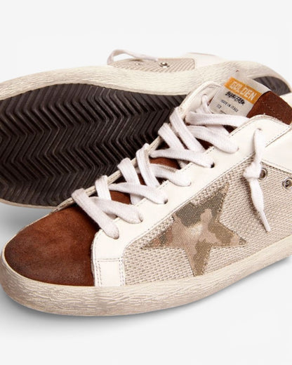 Golden Goose Super-Star White Sneakers with Silver Mesh