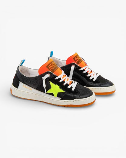 Golden Goose Yeah Black Leather Sneakers with Fluorescent Star