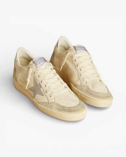 Golden Goose Superstar Cream Leather Sneakers with Glitter Silver Star