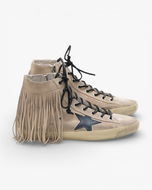 Golden Goose FRANCY Sneakers G32WS591.B25 Calf Suede Leather Star Fringe Insert