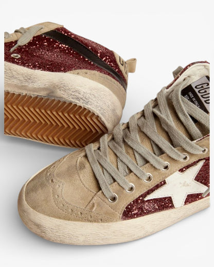 Golden Goose Mid Star Sneakers Silver Metallic Leather Dove-Gray Suede Star Flash (Copy)