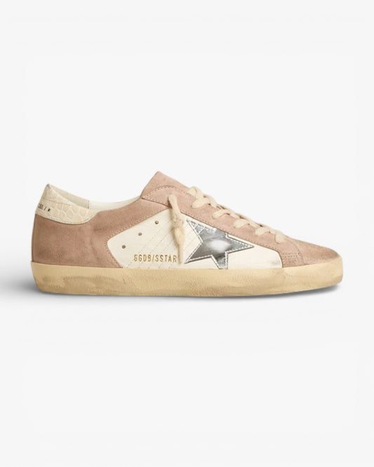 Golden Goose Women’s Super-Star Pink Suede Silver Metallic Leather Star