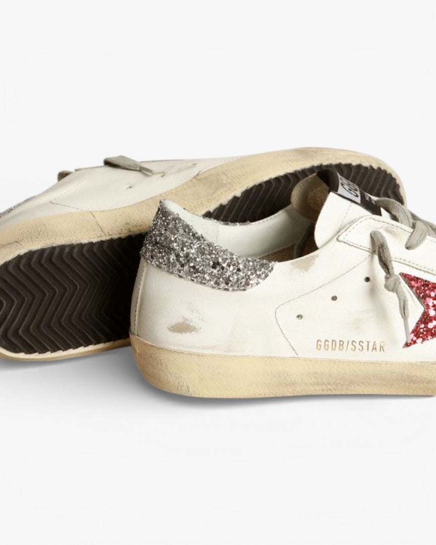 Golden Goose Super‑Star Sneakers White Leather Red Glitter Star