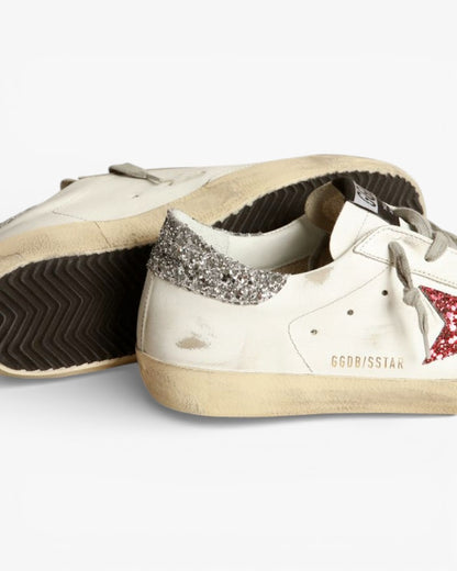 Golden Goose Super‑Star Sneakers White Leather Red Glitter Star